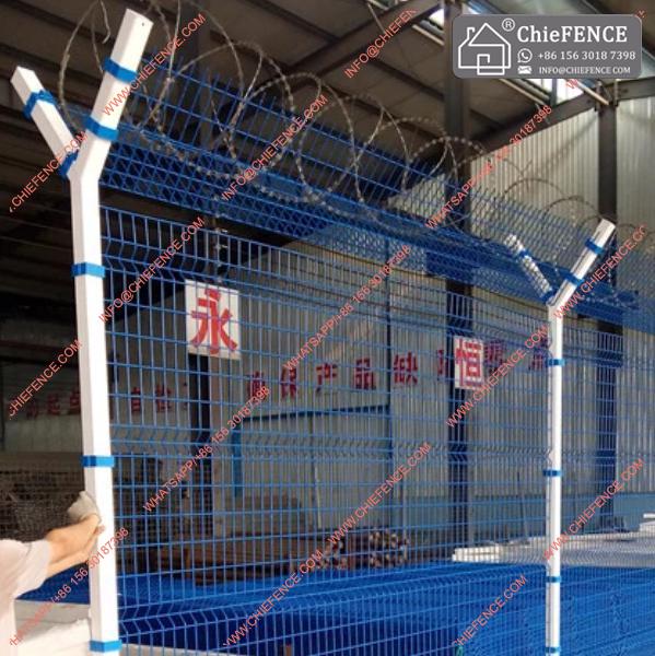 High Security Curved Welded mesh fencing/airport fence with concertina razor coil on top